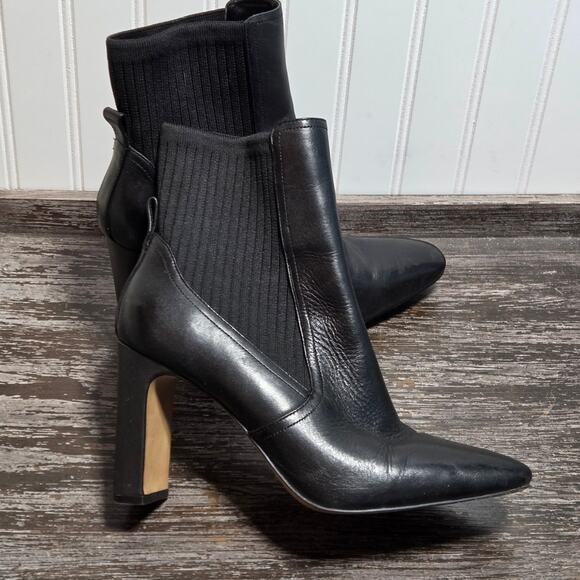 Vince Camuto Women's Black Leather Slip On High Heel Ankle Boots Size 9.5 - Picture 1 of 7
